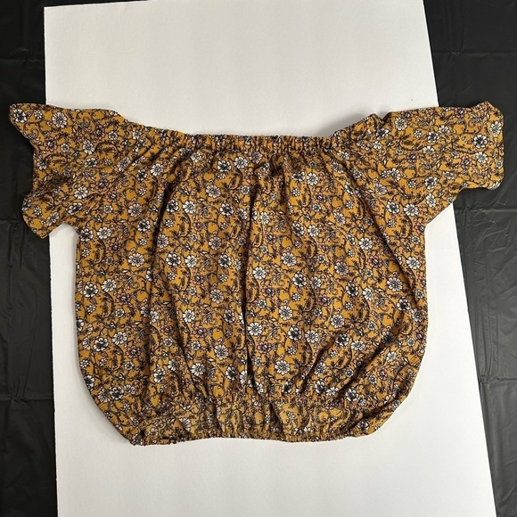Love First Boho Off the Shoulder Mustard Crop Top, Size Small - Picture 8 of 16